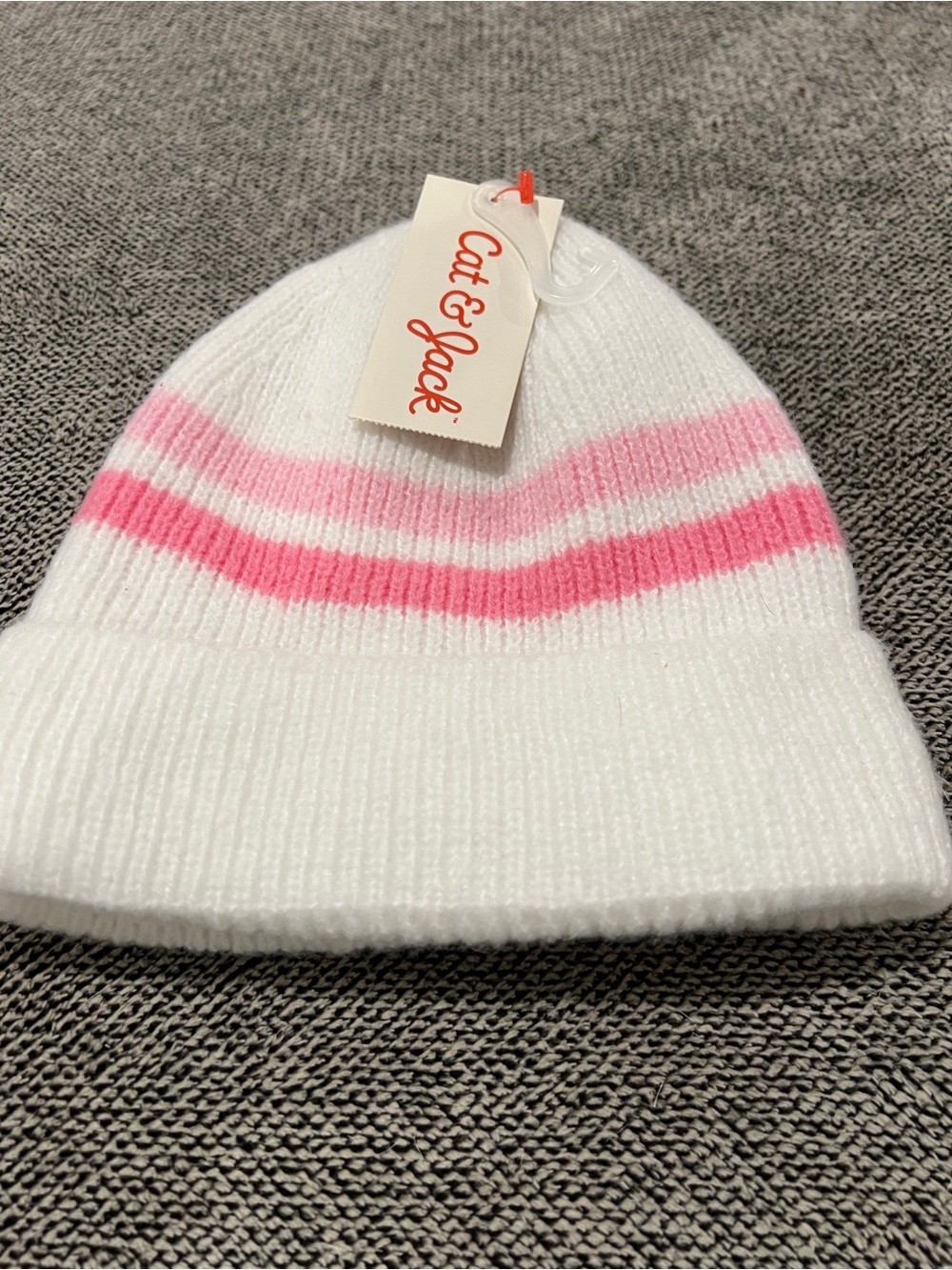 Cat & Jack White Beanie with Pink Stripes - Kids
